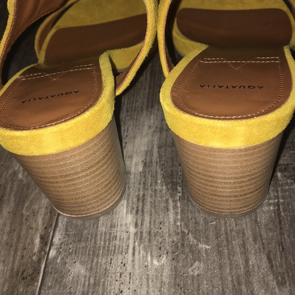 Aquatalia Yellow Suede Leather Heeled Ankle Sandals with Buckle - Picture 7 of 9